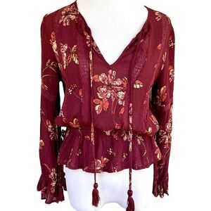 ASTR the Label Maroon Floral Boho Blouse S